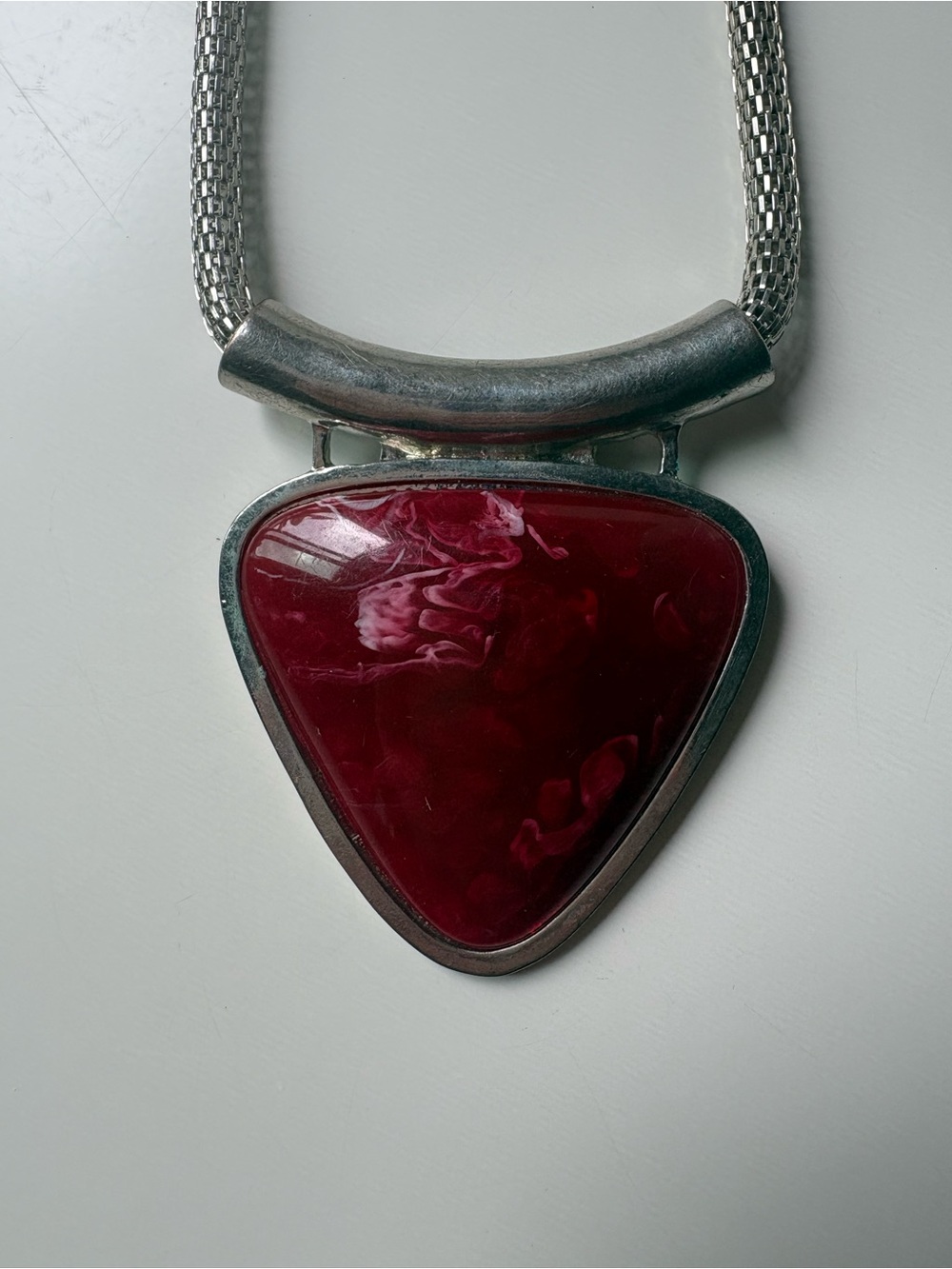 Faux Red Jasper Mesh Chain Statement Necklace Retro 80s Mid Century Style